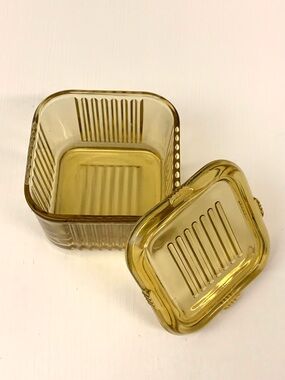 Vintage Federal Glass Amber Yellow Refrigerator Dish